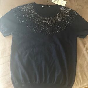 Zara Black Sequin Knit Top